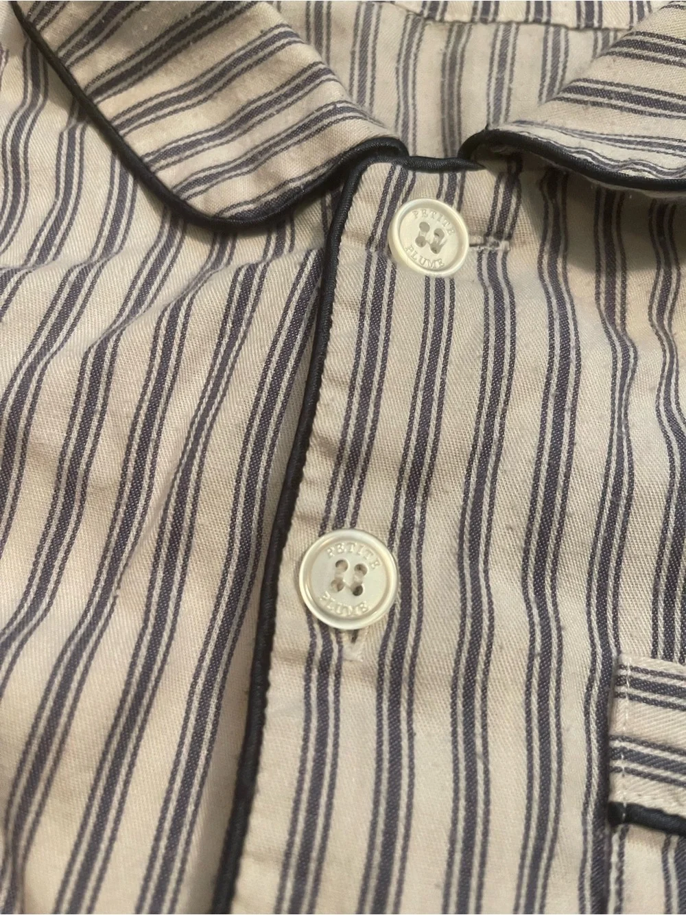 Petite Plume - Kid's Twill Pajama Top in Navy French Ticking